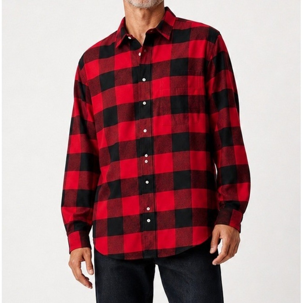 GAP Men Flannel Shirt XL Red Black Buffalo Plaid Organic Cotton Button Up Casual